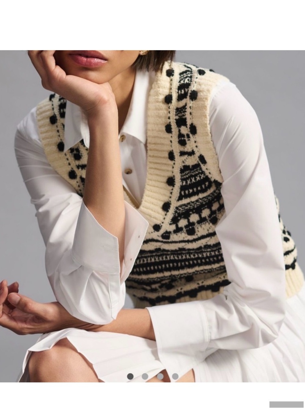 Cream and Black Knit Sweater Vest - Women's Layering Vest